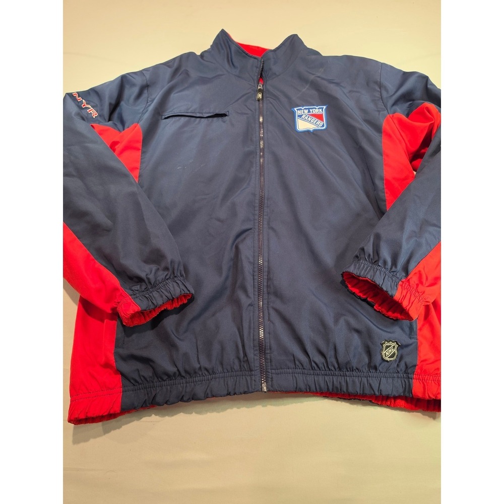 Reebok New York Rangers NHL Reversible Jacket Windbreaker Fleece Mens L damaged